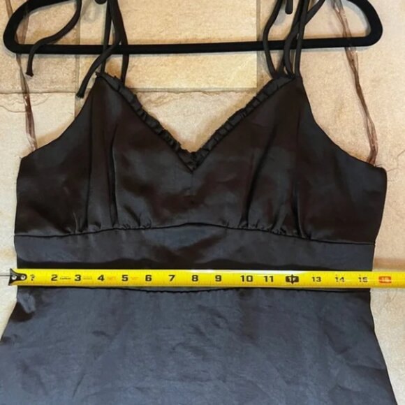 Nine West Black Satin Slip Babydoll Dress L Y2K Coquette Whimsigoth Goth LBD - Picture 6 of 8